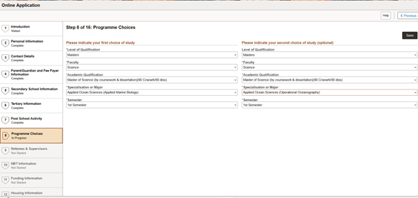 SAMOS Online Application Screenshot